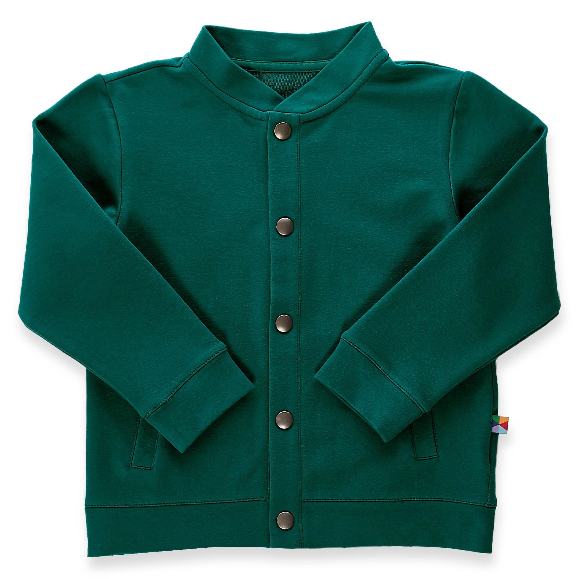 Bottle-green button-up bomber jacket with pockets