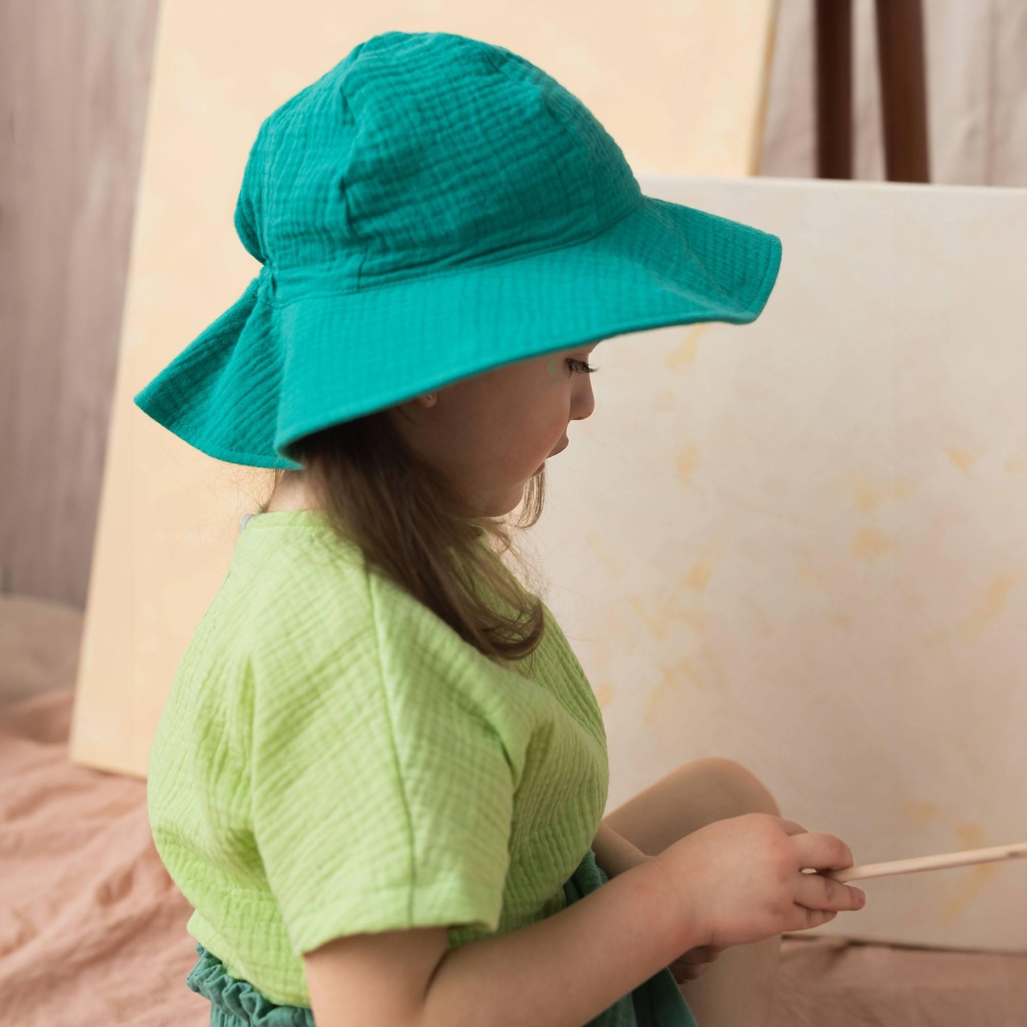 Turquoise muslin brimmed hat