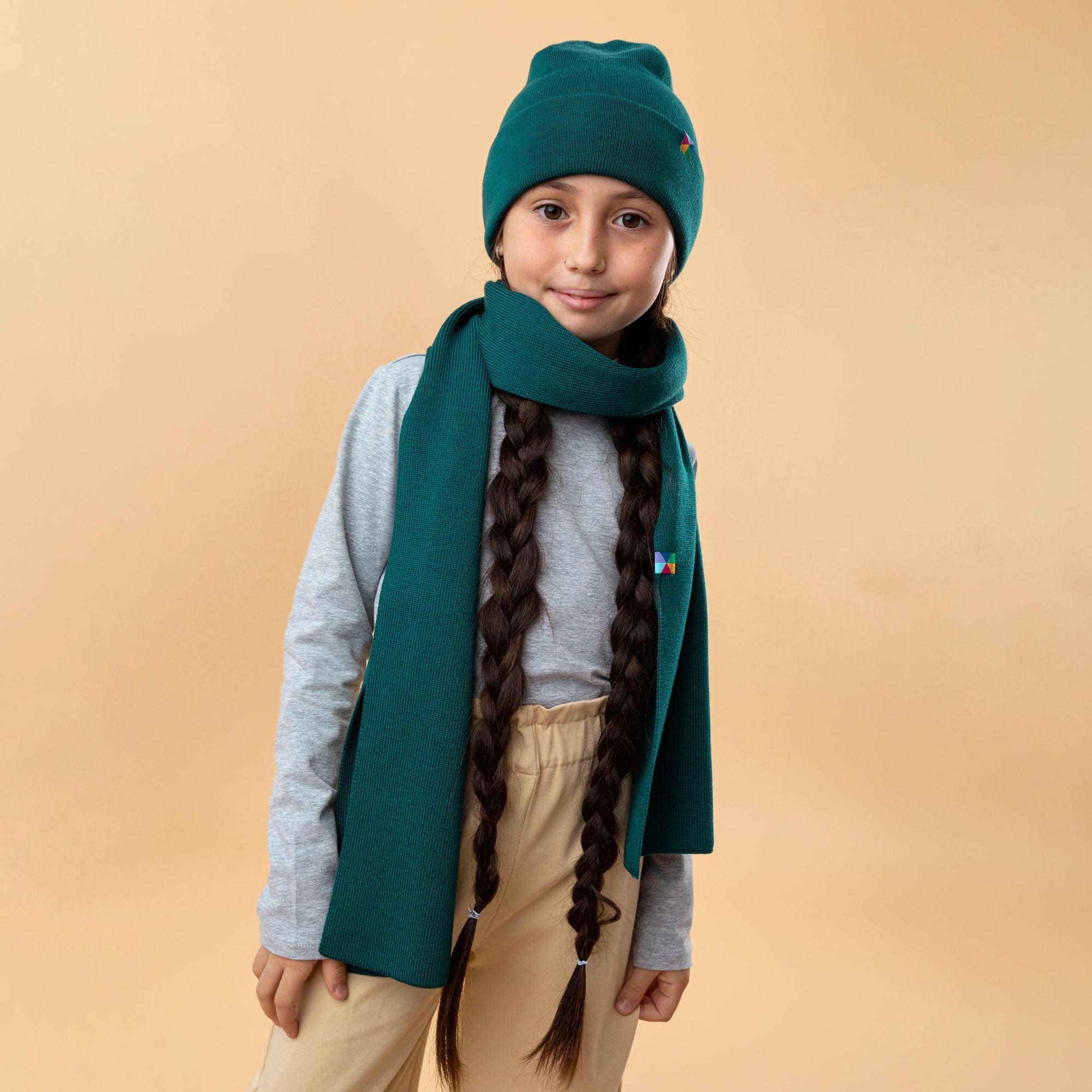 Bottle-green fine knit merino wool cap kids