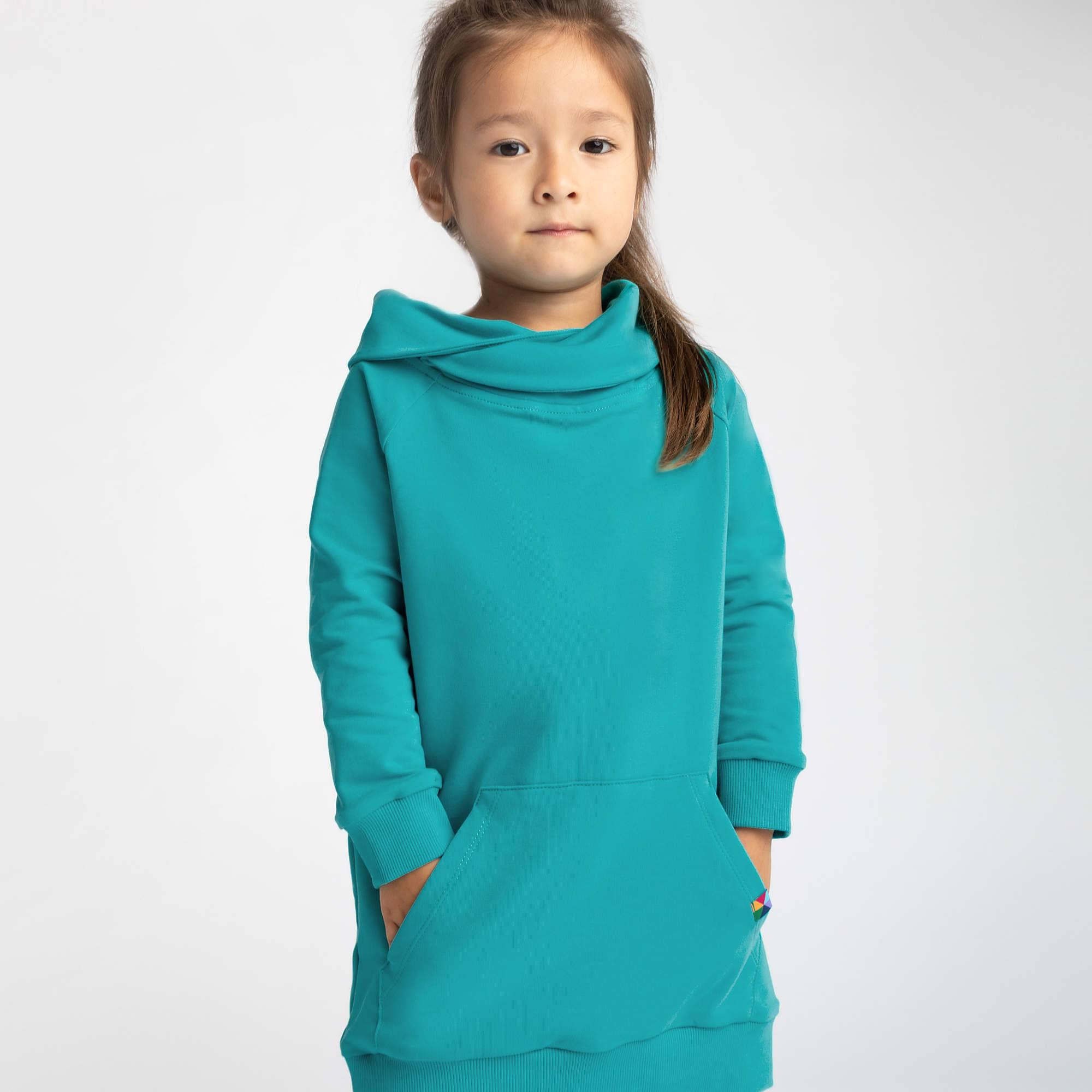 Turquoise long funnel neck pullover sweatshirt