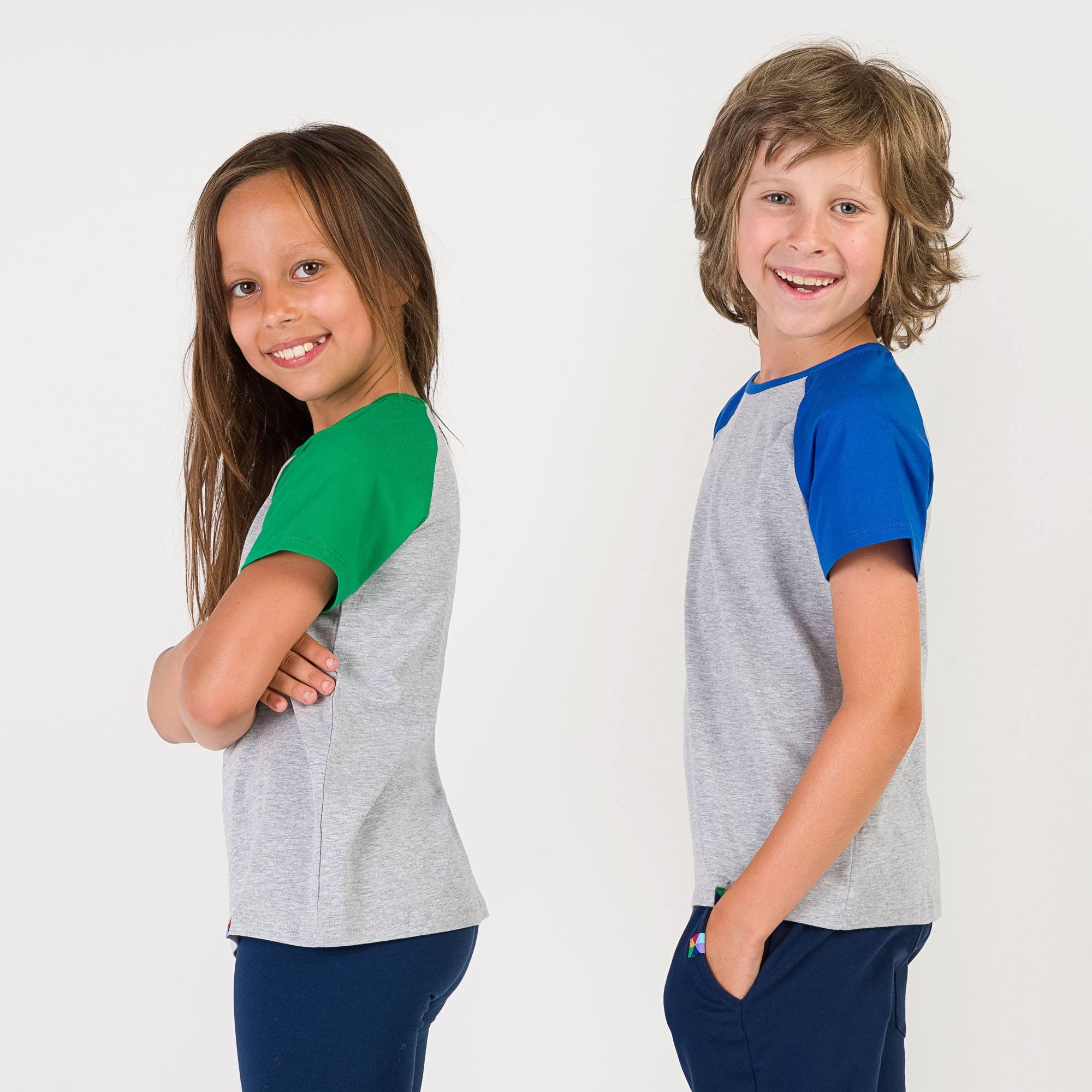 Grey - blue short sleeve baseball shirt