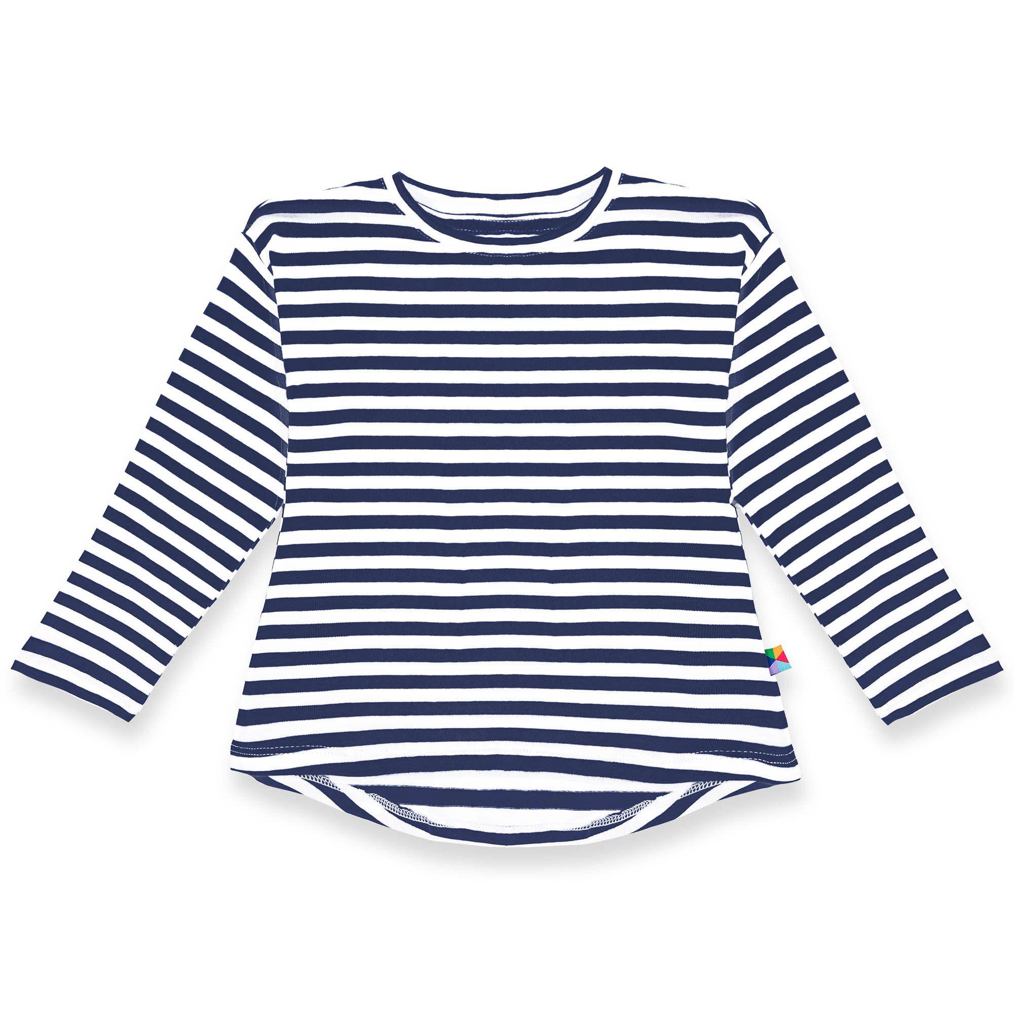 Navy blue stripes high-low hem shirt