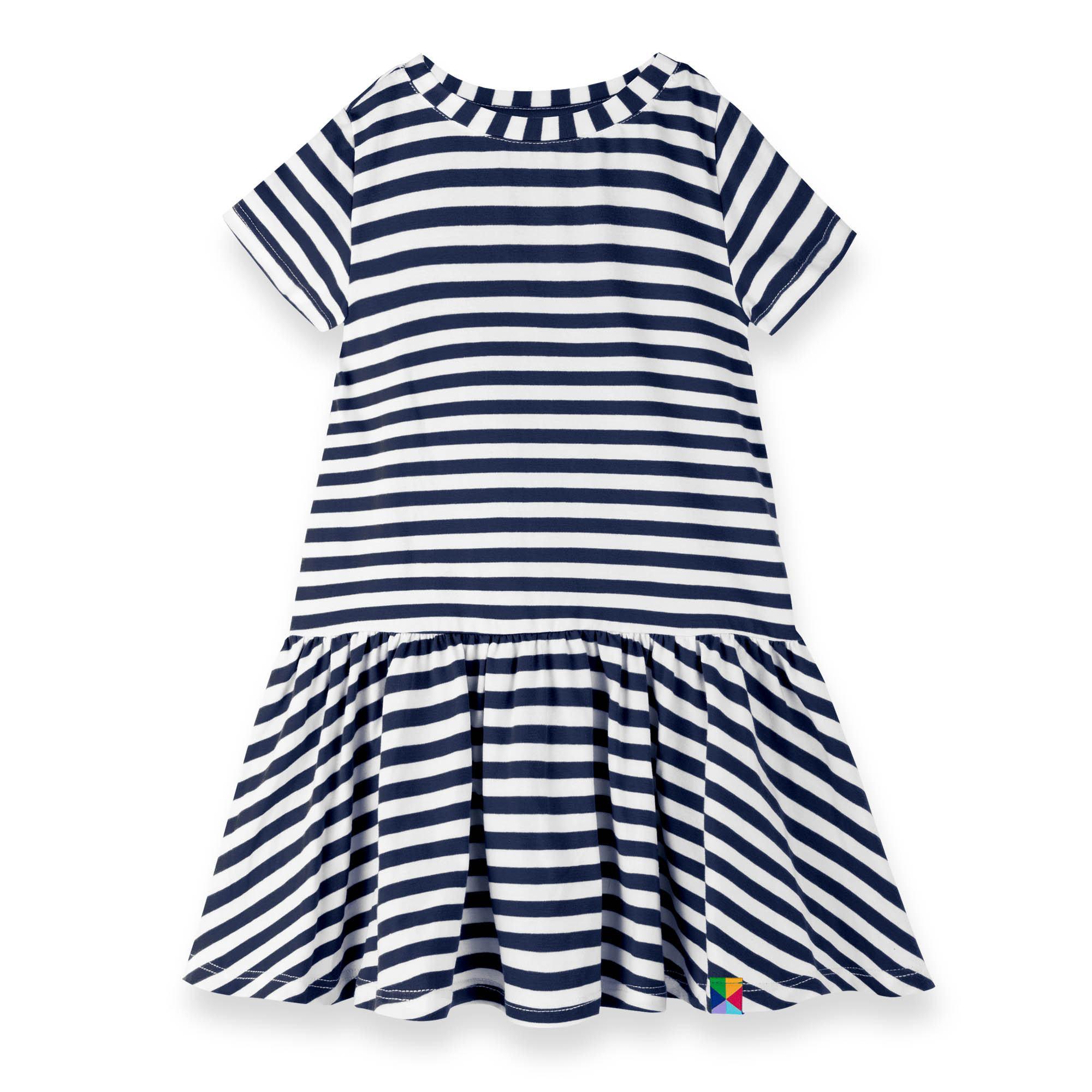 Navy blue stripes frill dress