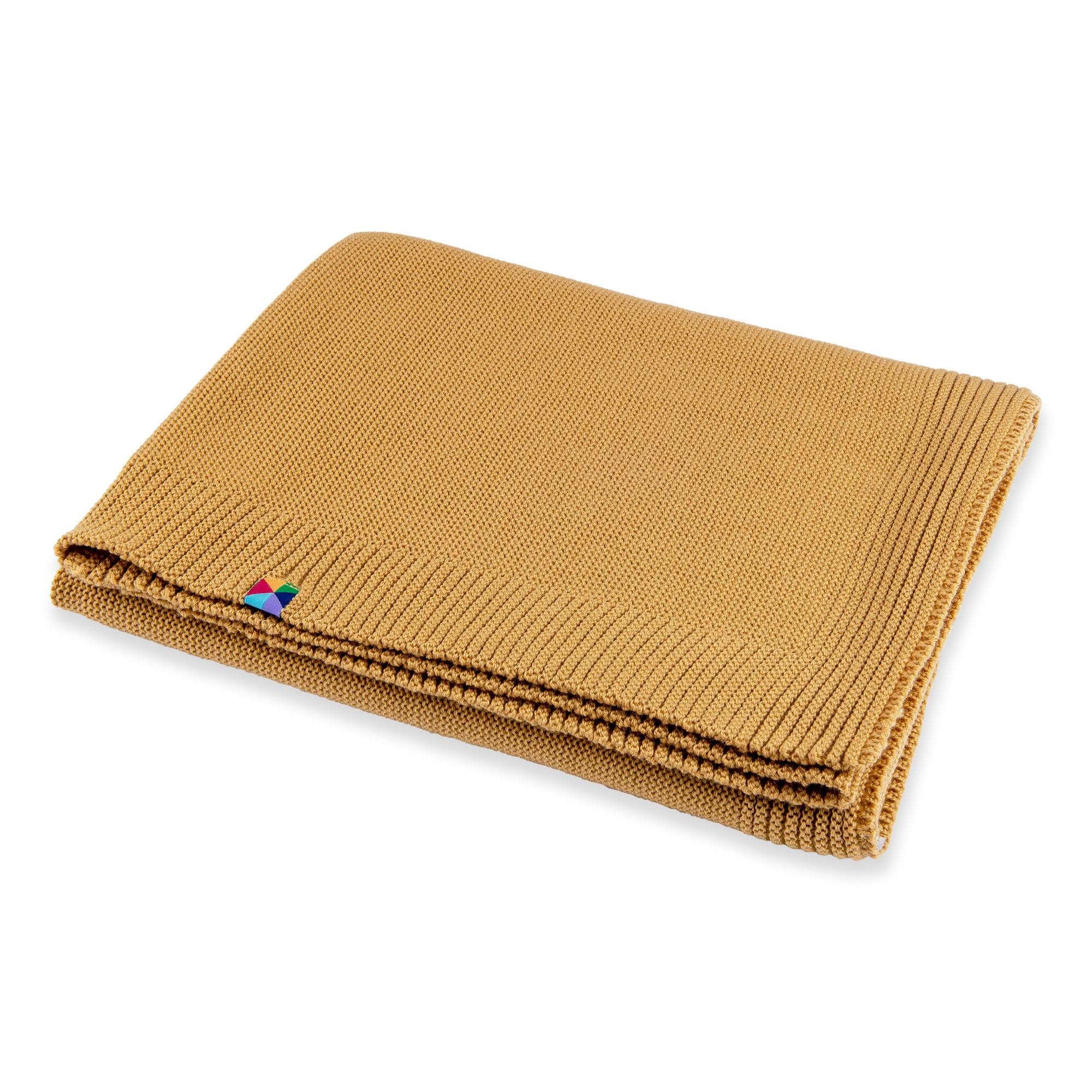 Mustard merino wool knitted blanket