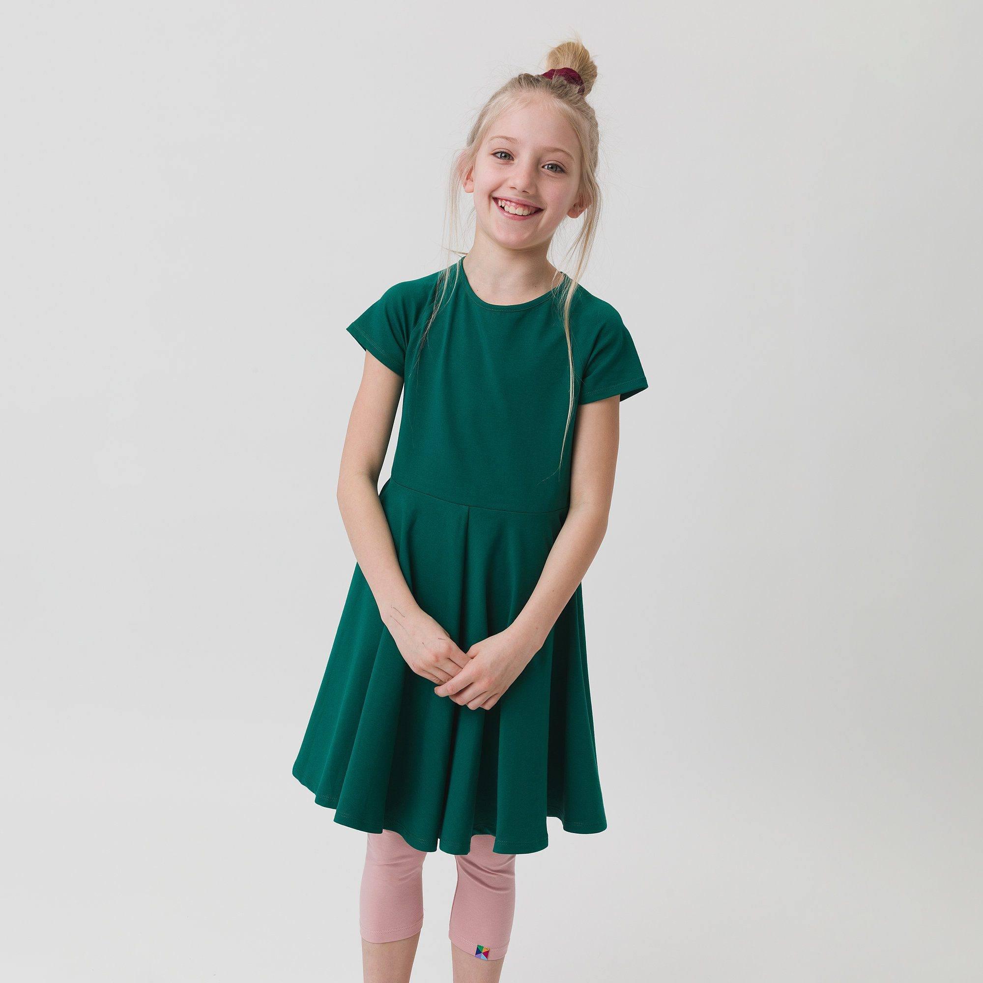 Bottle-green short sleeve dress