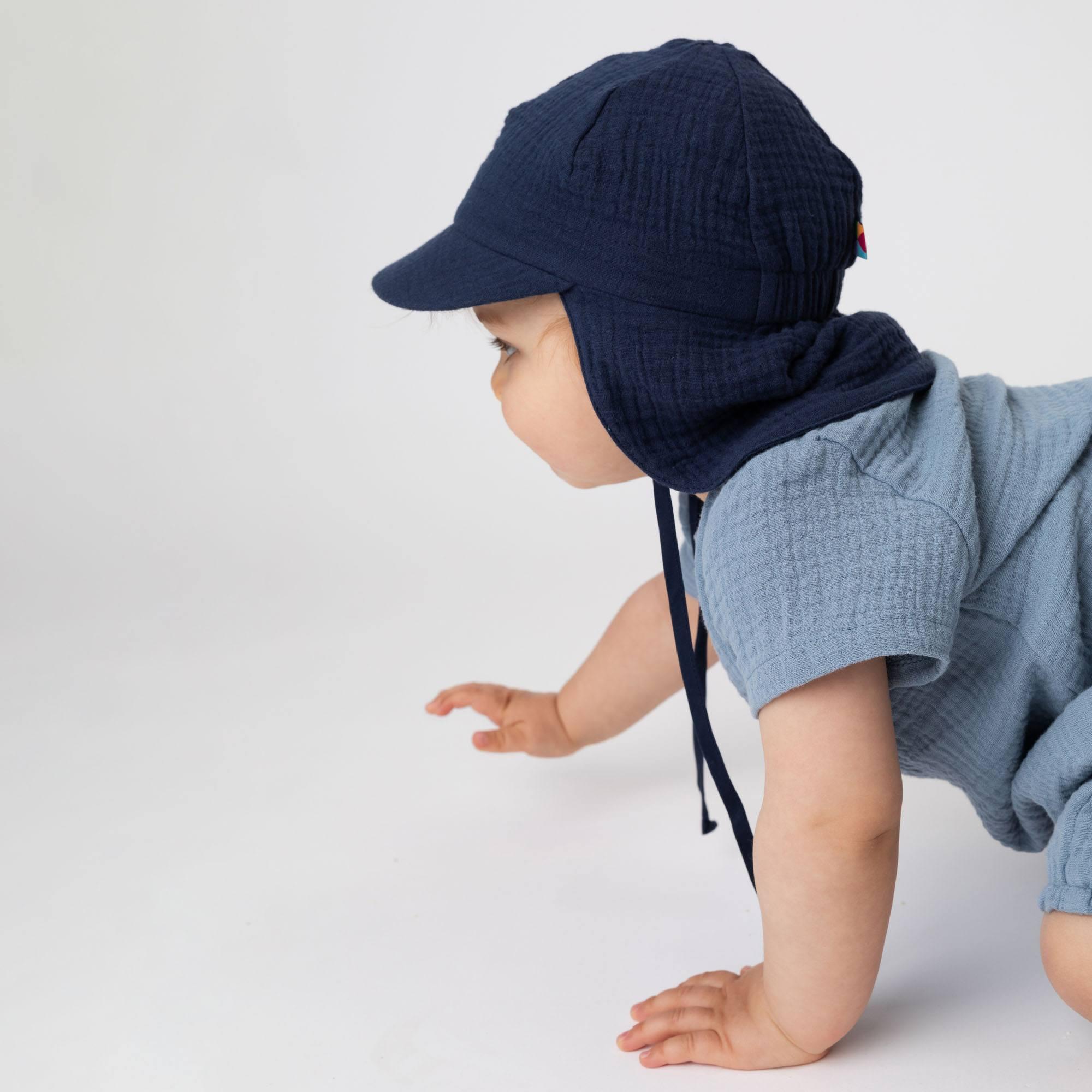 Navy blue muslin sun hat Baby