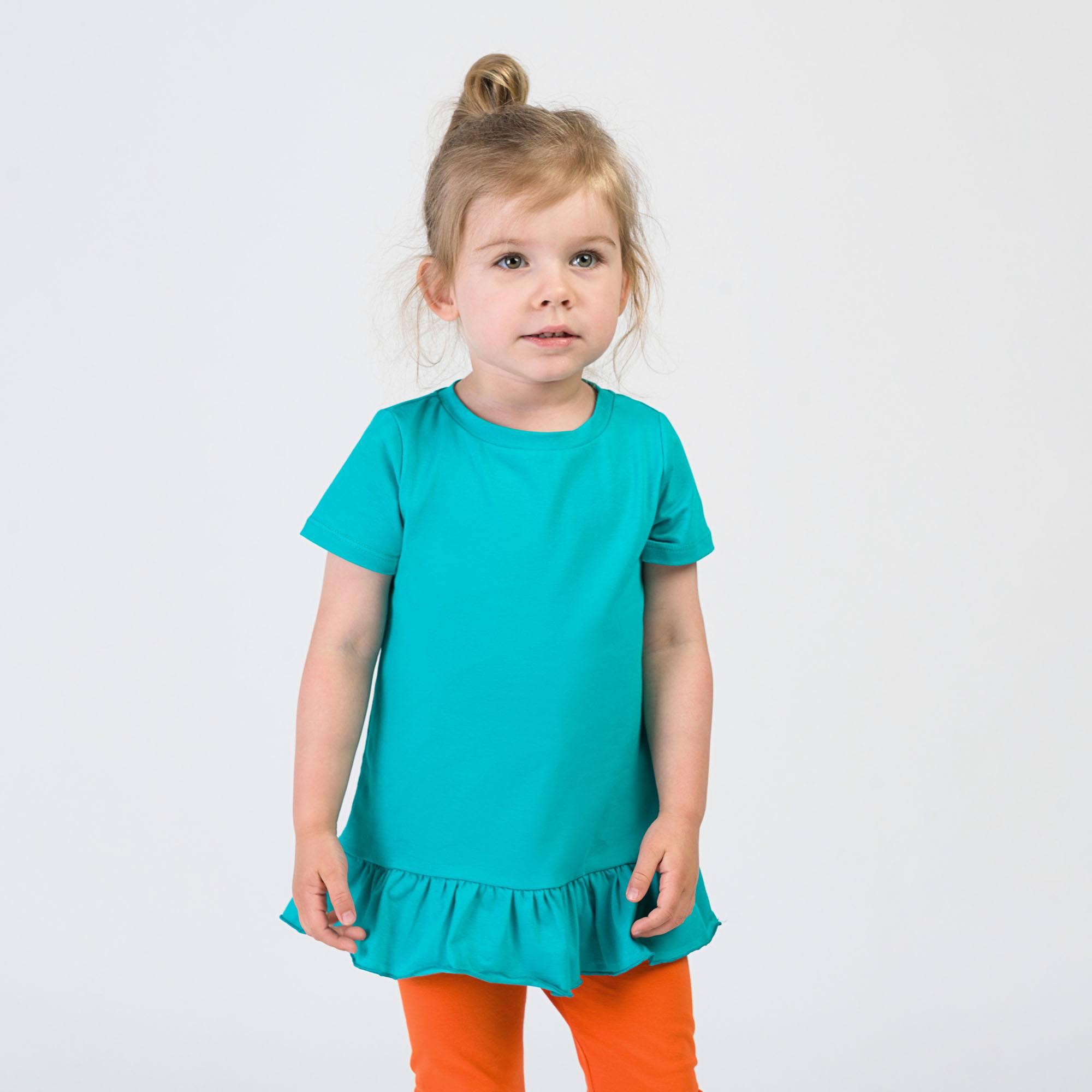 Turquoise ruffle short sleeve blouse