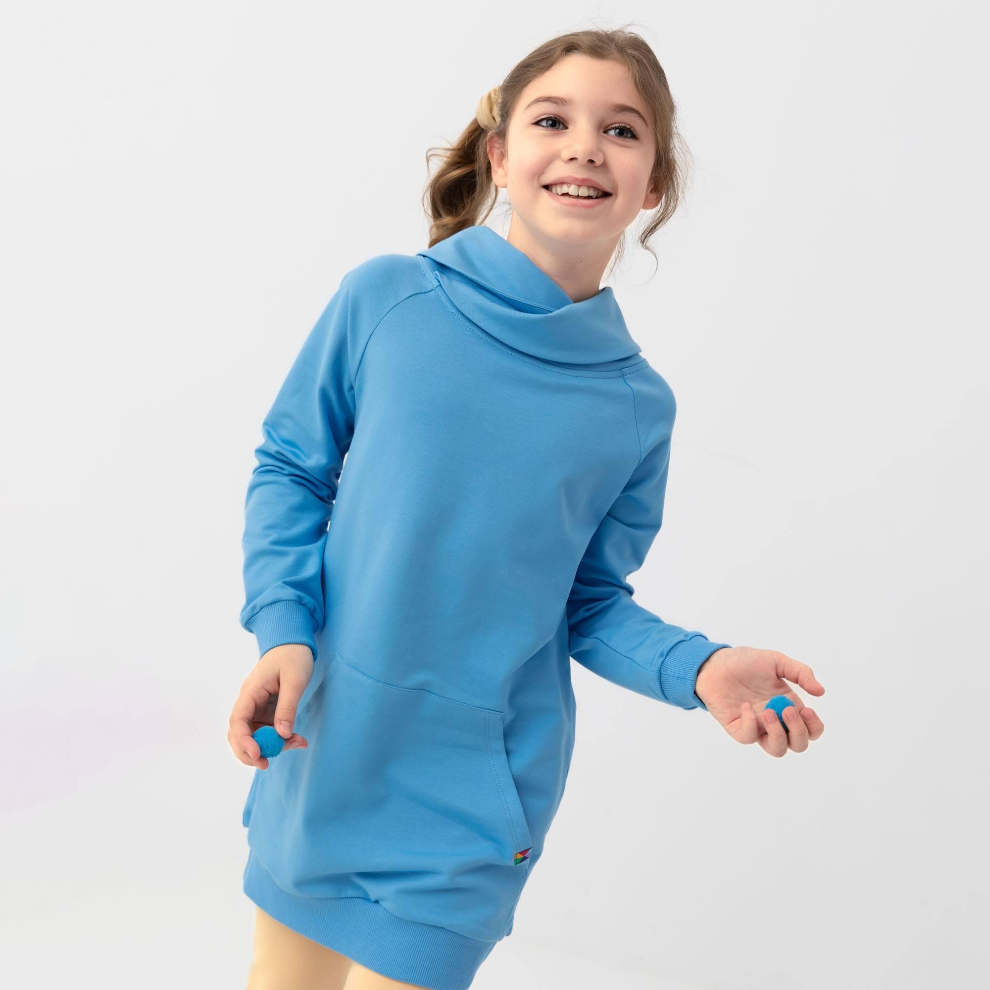 Pastel blue long funnel neck pullover sweatshirt