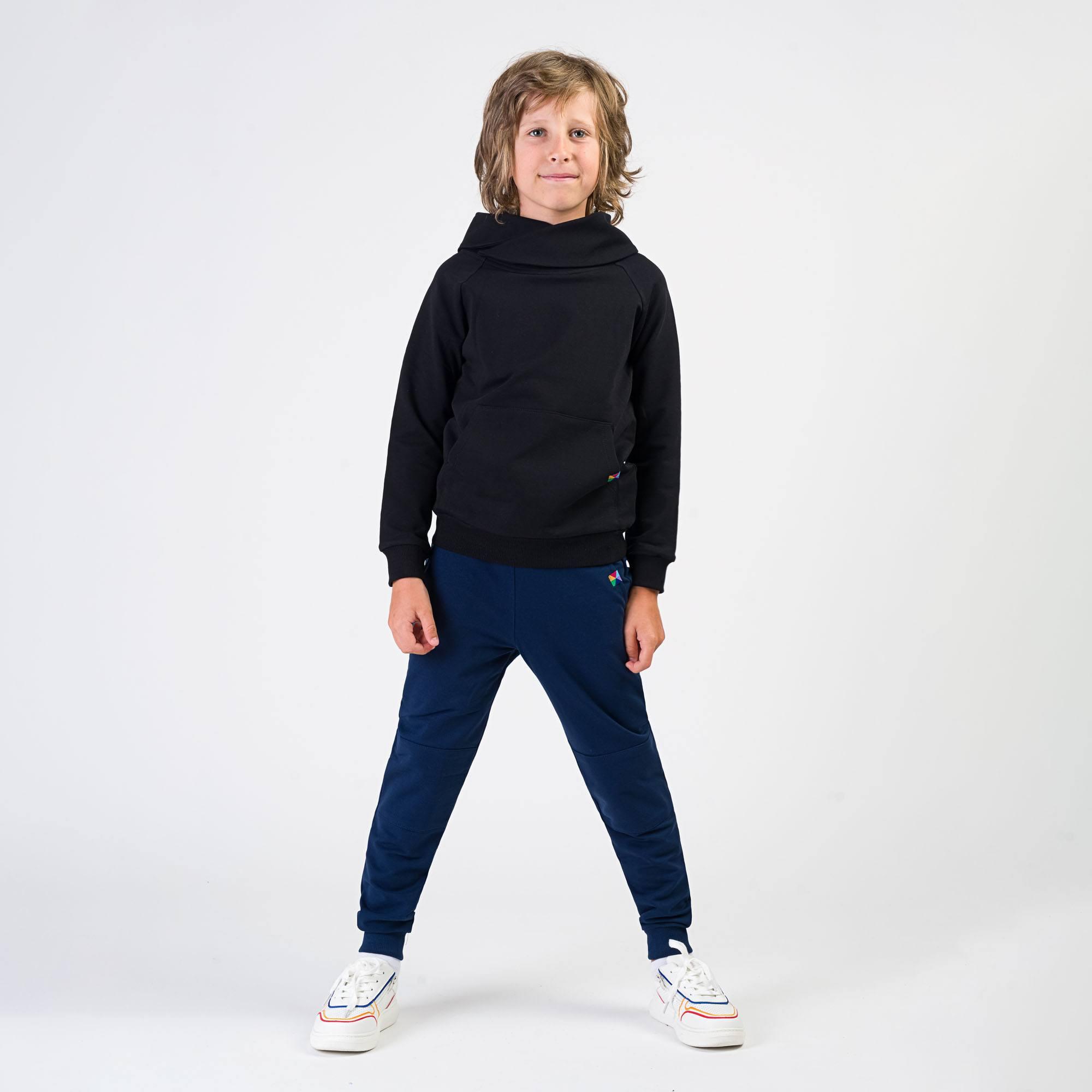 Black funnel neck pullover sweatshirt