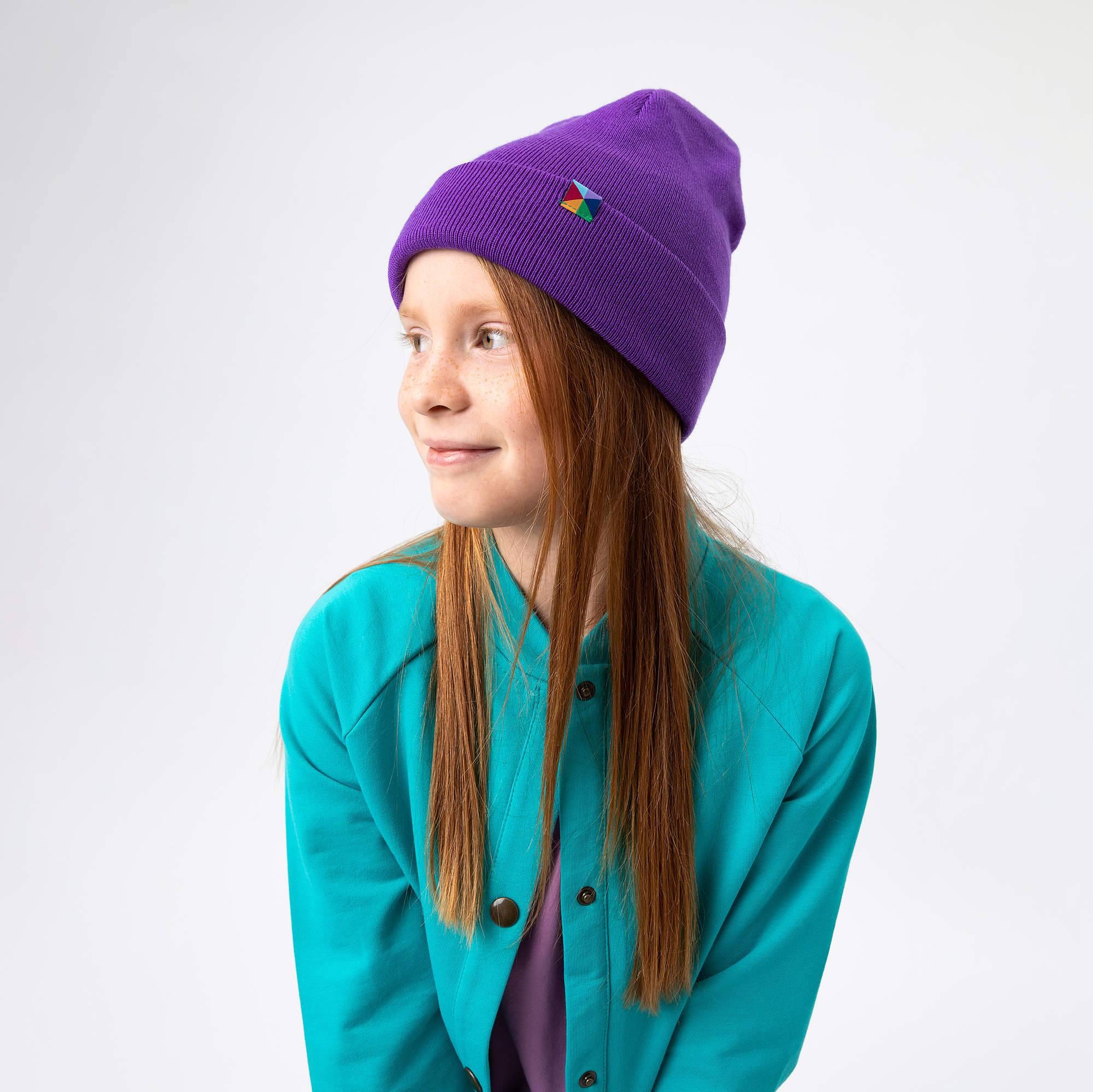 Violet fine knit merino wool cap kids