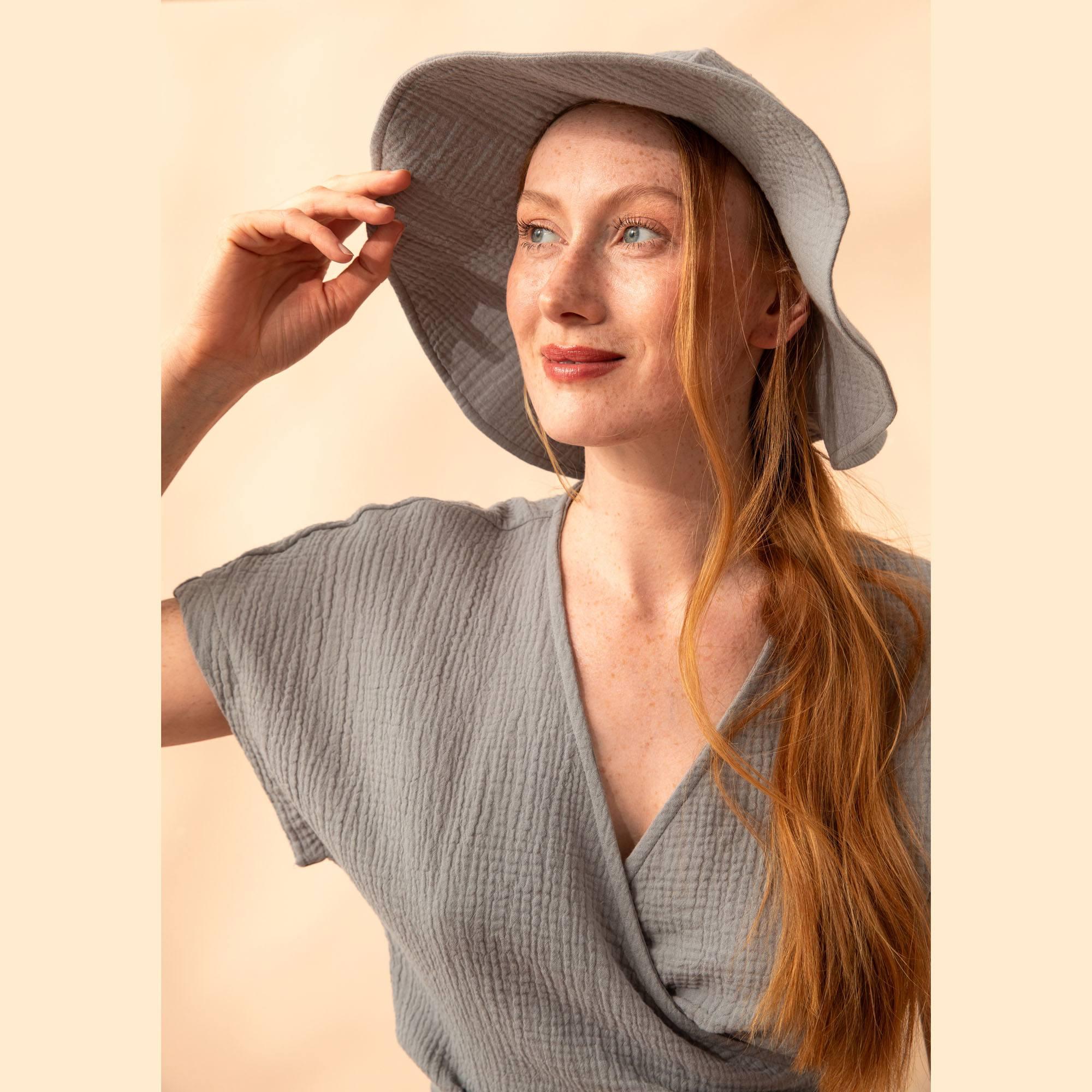 Grey muslin brimmed hat Women