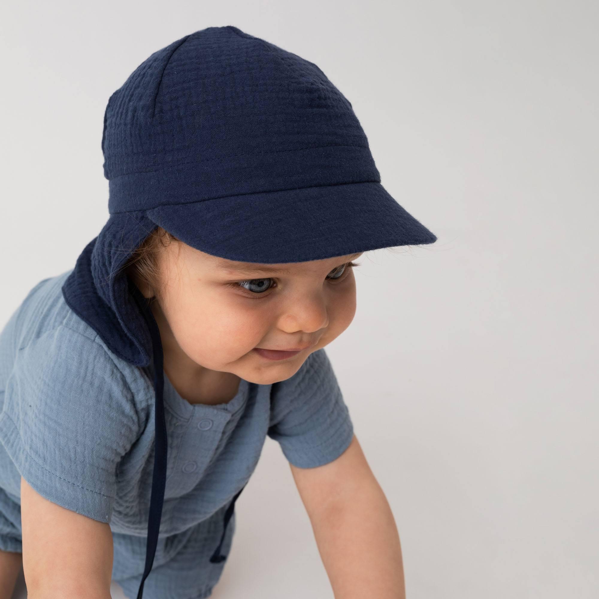 Navy blue muslin sun hat Baby