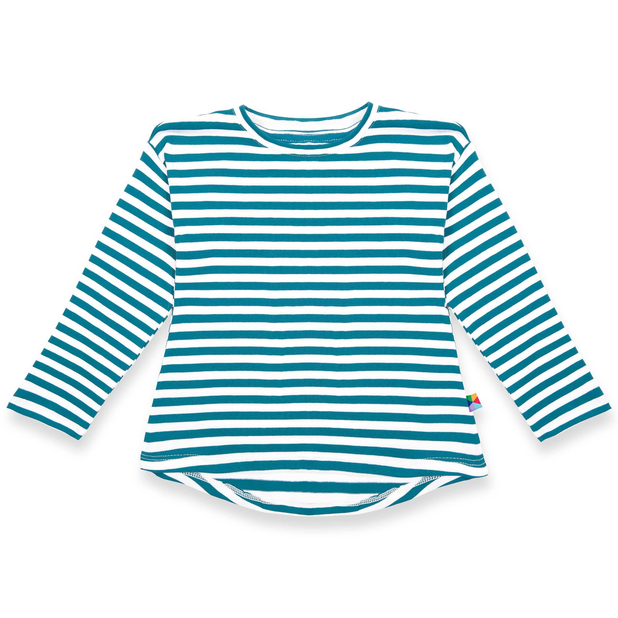 Turquoise stripes high-low hem shirt