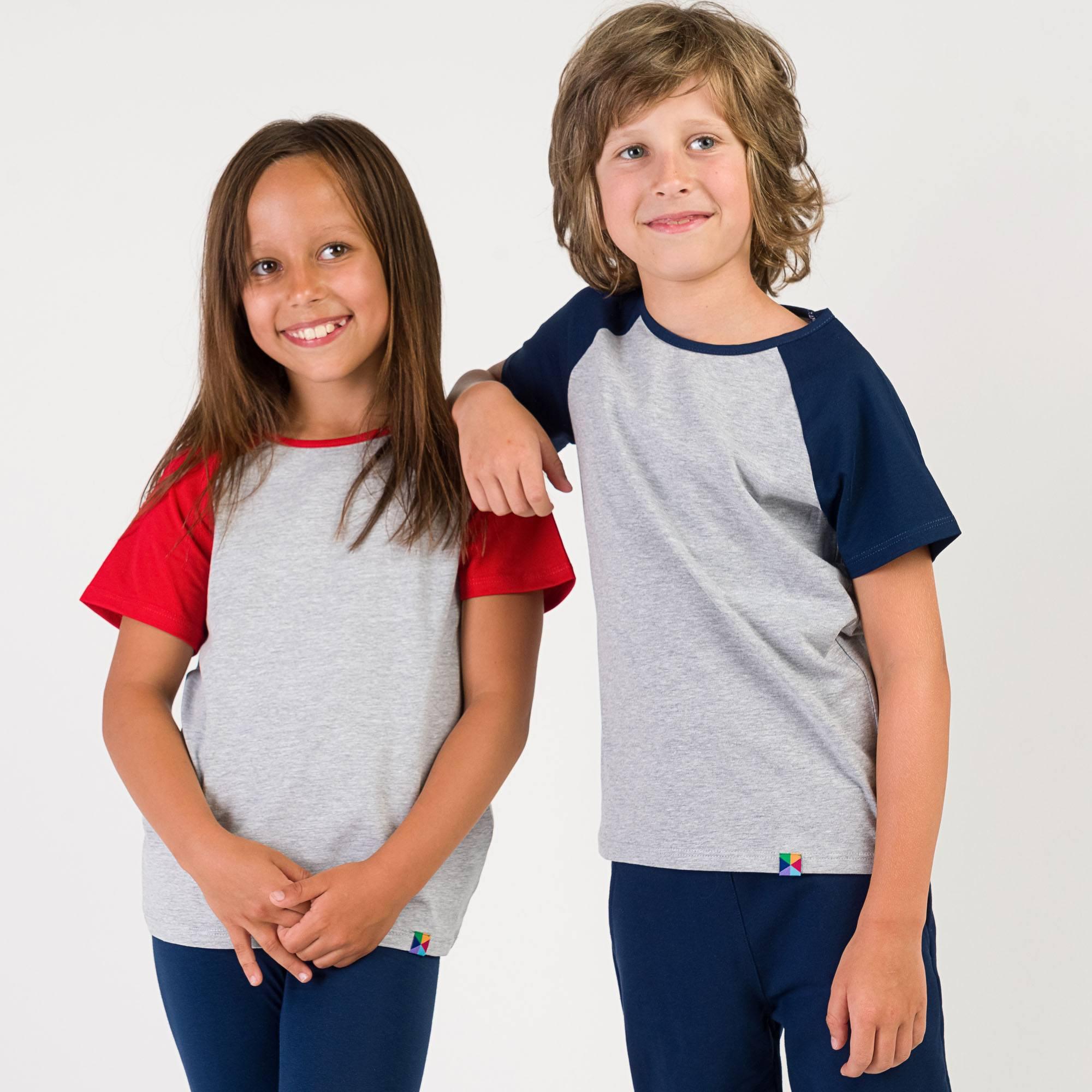 Grey - red short sleeve baseball shirt