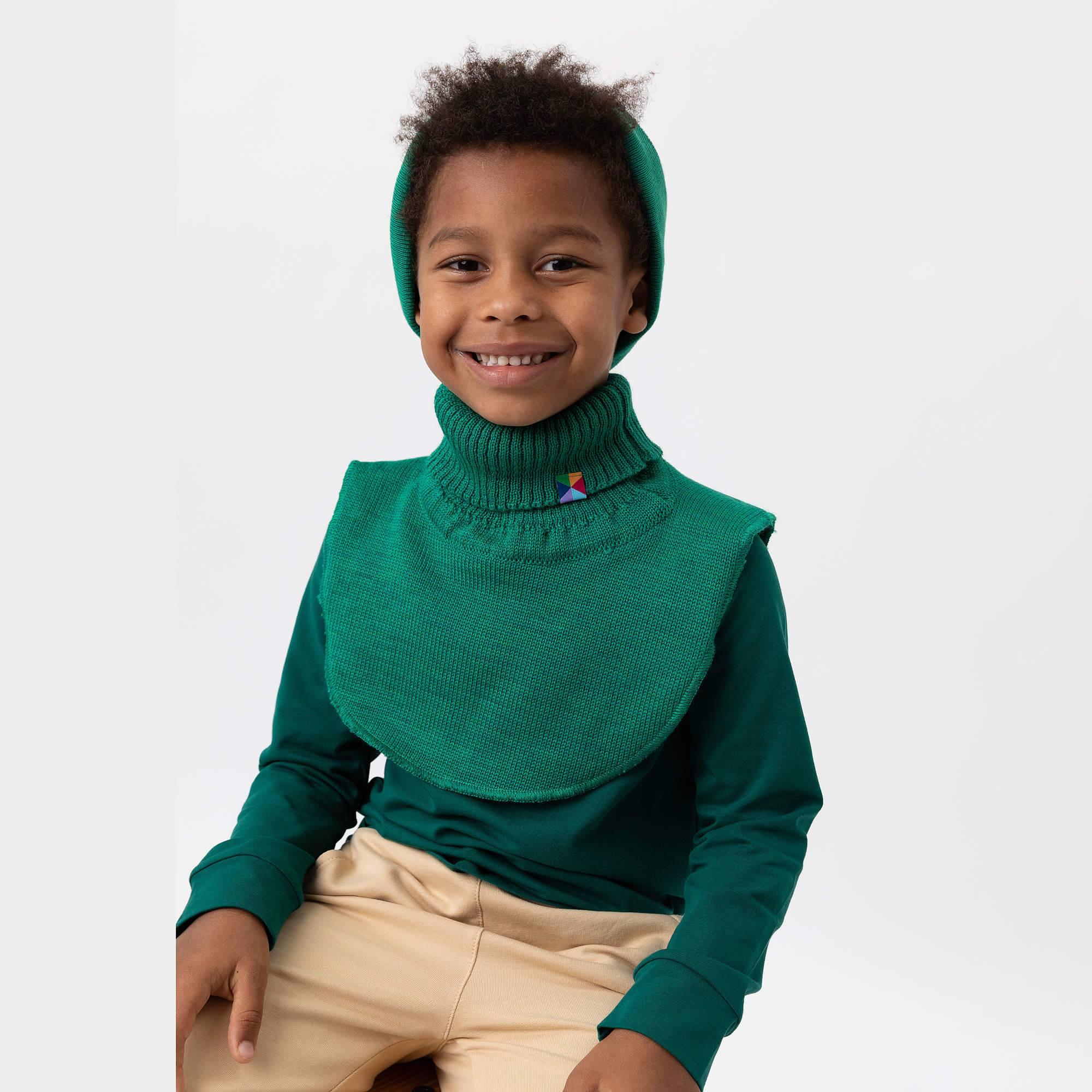 Green merino wool neck warmer kids